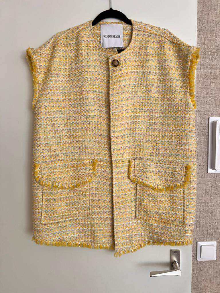 Silvian heach gilet geel pastel pailletten franje, Ophalen of Verzenden, Zo goed als nieuw, Maat 38/40 (M), Geel