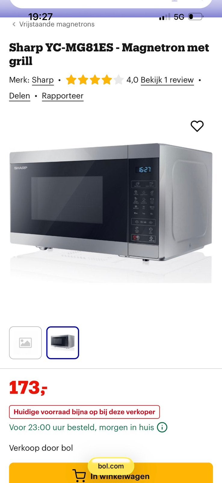 Sharp YC-MC81ES Magnetron met grill, Ophalen, Zo goed als nieuw, Grill