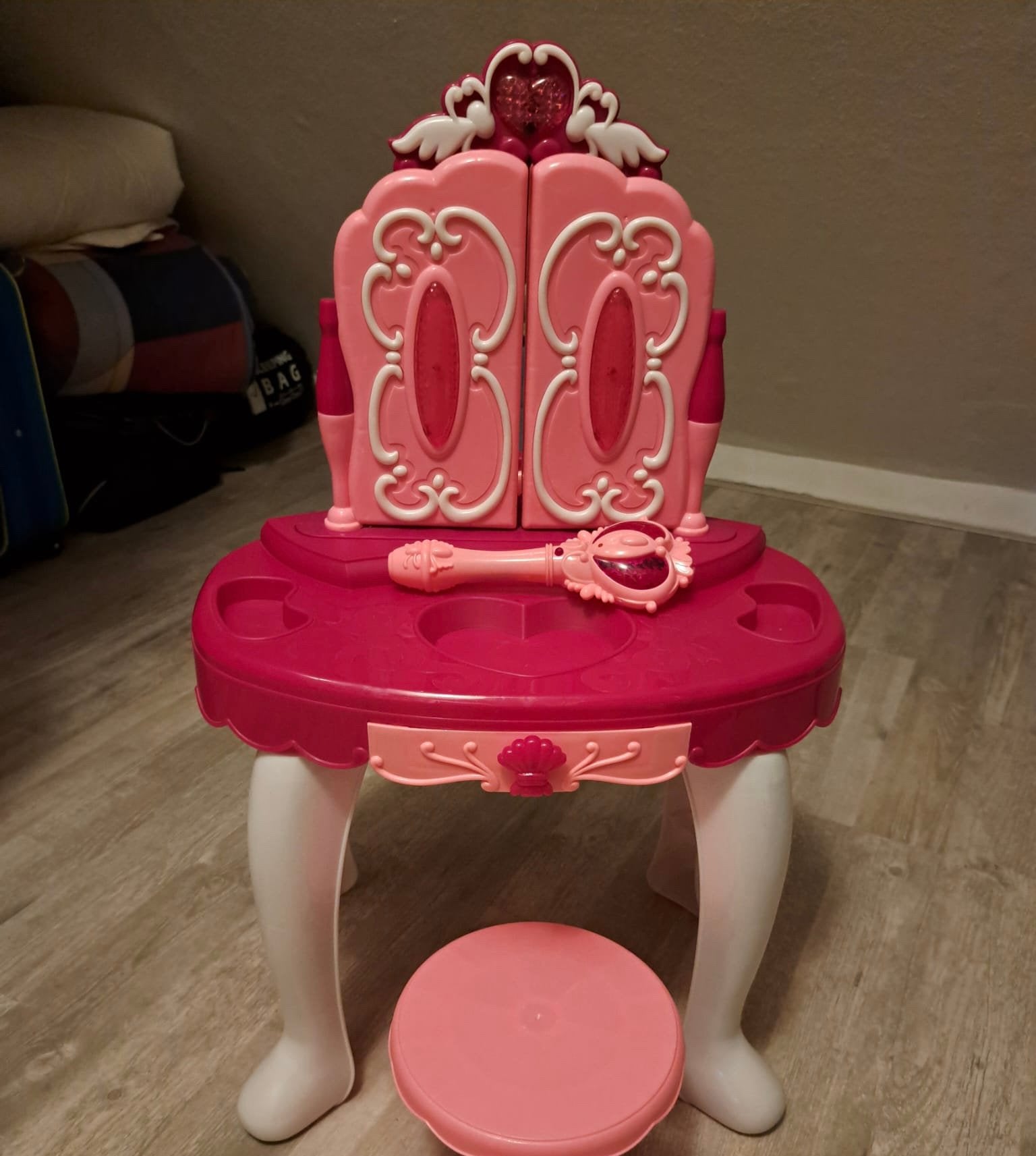 Roze kaptafel met krukje voor kinderen, Ophalen of Verzenden, Zo goed als nieuw, Meisje