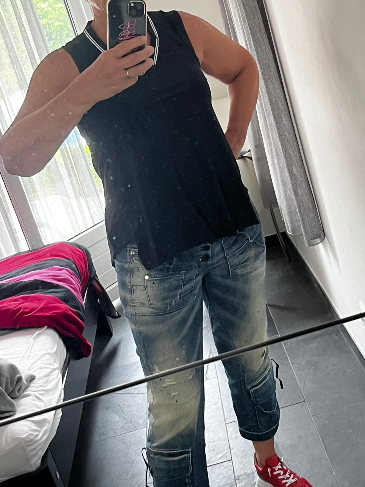 High Use donkerblauwe top met witte accenten S, Kleding | Dames, Ophalen of Verzenden, Zo goed als nieuw, Maat 36 (S), Blauw