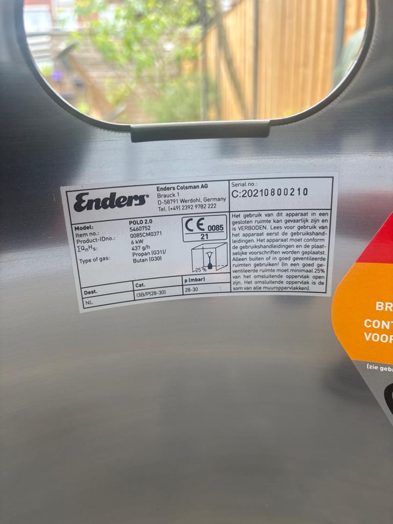Enders gas terrasheater met volle gasfles, Ophalen of Verzenden, Zo goed als nieuw