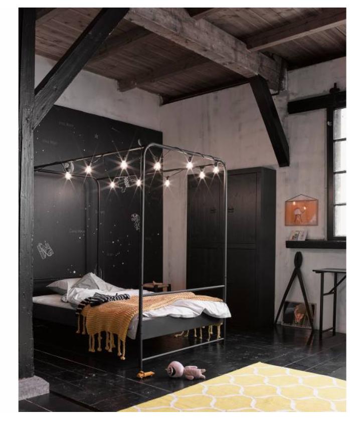 Vt wonen bunk hemelbed zwart 90x200, Ophalen, 90 cm, Eenpersoons, Zwart