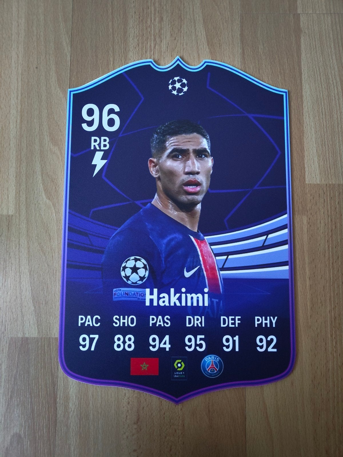 Voetbalkaartje (37cmx25cm) - Hakimi / PSG, Ophalen, Zo goed als nieuw, Plaatje