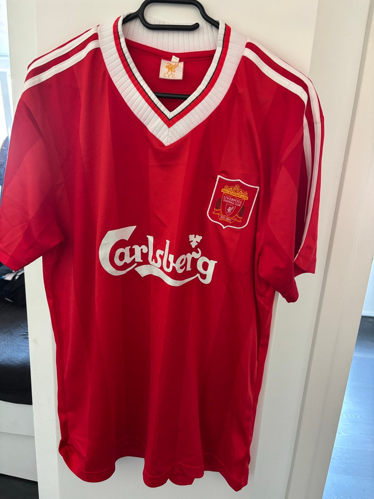 Liverpool FC Retro Thuisshirt Carlsberg, Kleding | Heren, Maat 52/54 (L), Ophalen of Verzenden, Zo goed als nieuw, Voetbal