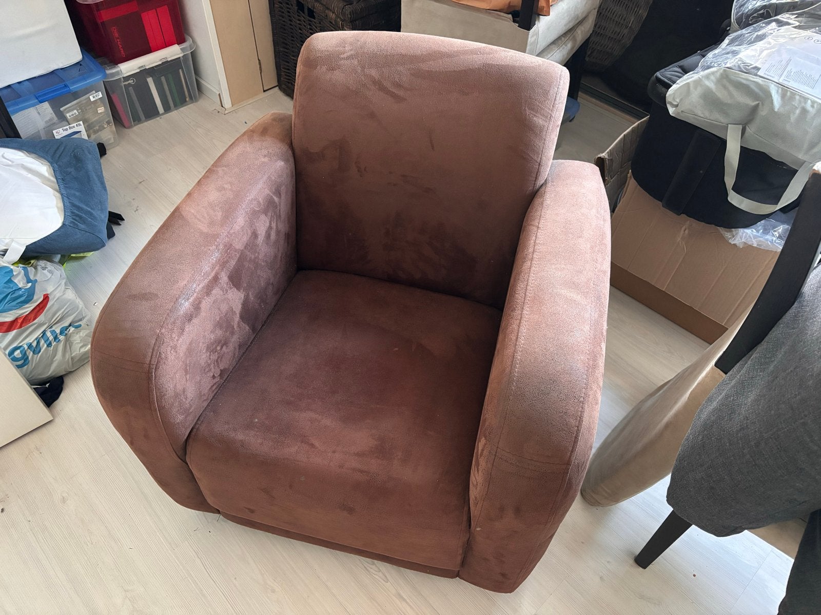 Comfortabele bruine fauteuil - Gebruikt, Huis en Inrichting, Ophalen, Gebruikt, Stof, 75 tot 100 cm