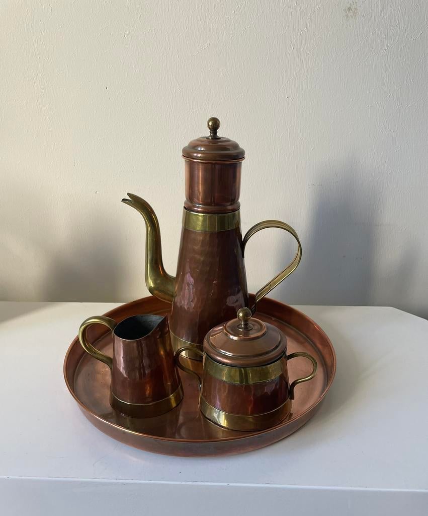 Vintage, koperen/messing koffie set, jaren 1950, Antiek en Kunst, Ophalen of Verzenden
