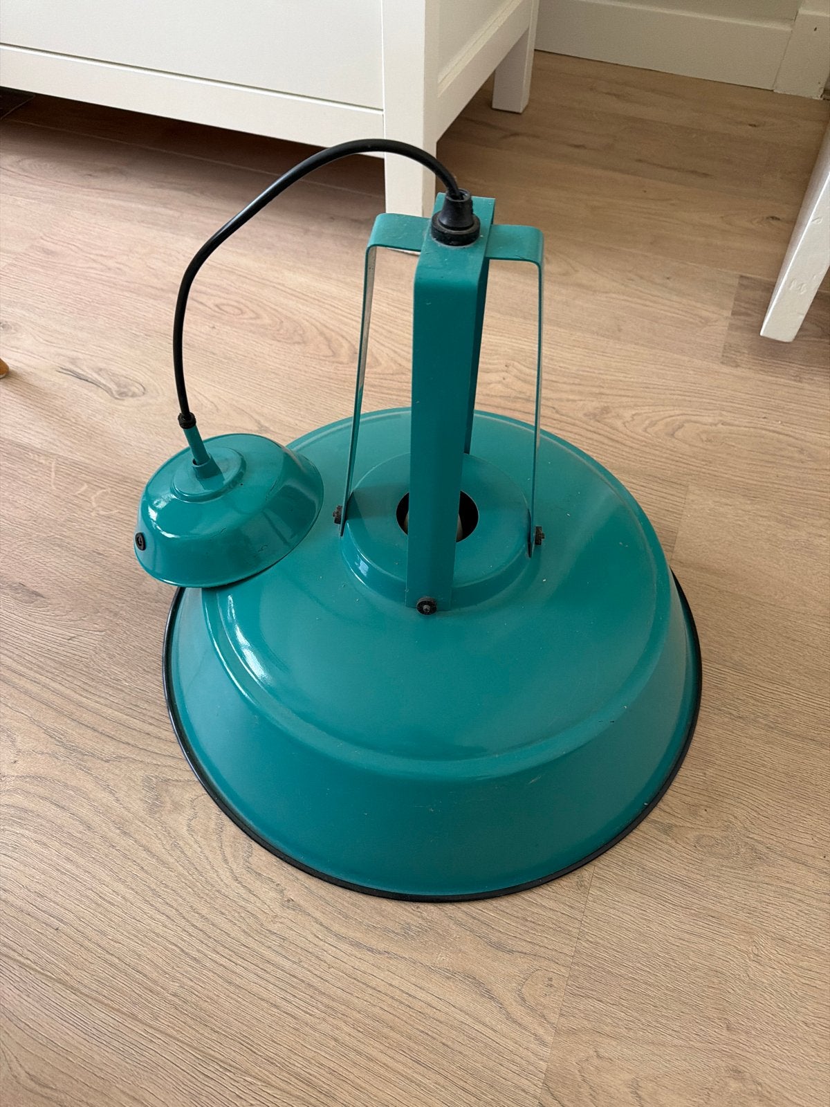 Turquoise industriële hanglamp - HK living, Ophalen, Gebruikt, Metaal, E27 (groot)