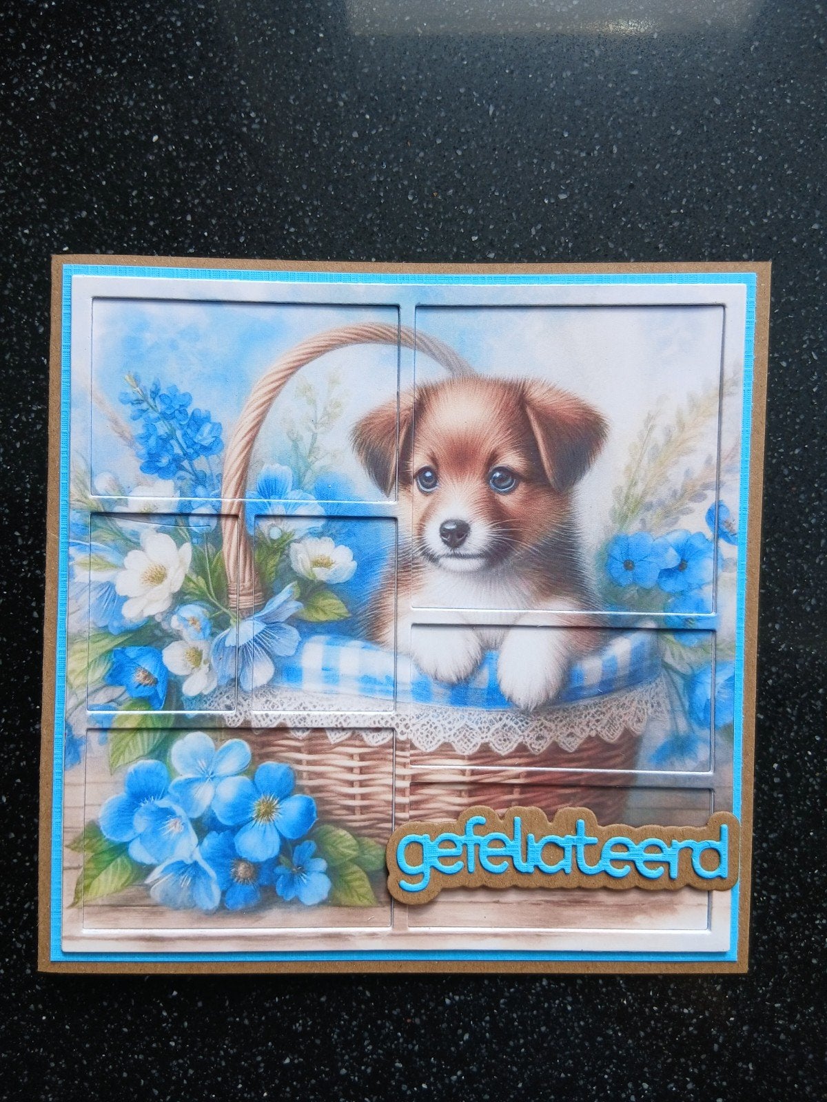 kaart gefeliciteerd hond mand bloemen 277 = 1,75, Ophalen of Verzenden, Zo goed als nieuw, Overige thema's