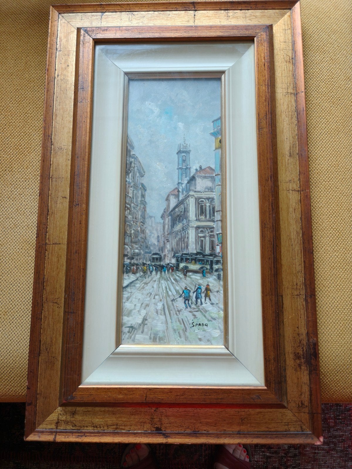 Schilderij uit Italië, Antiek en Kunst, Ophalen, Bijzondere lijst, Stads- / dorpsgezicht