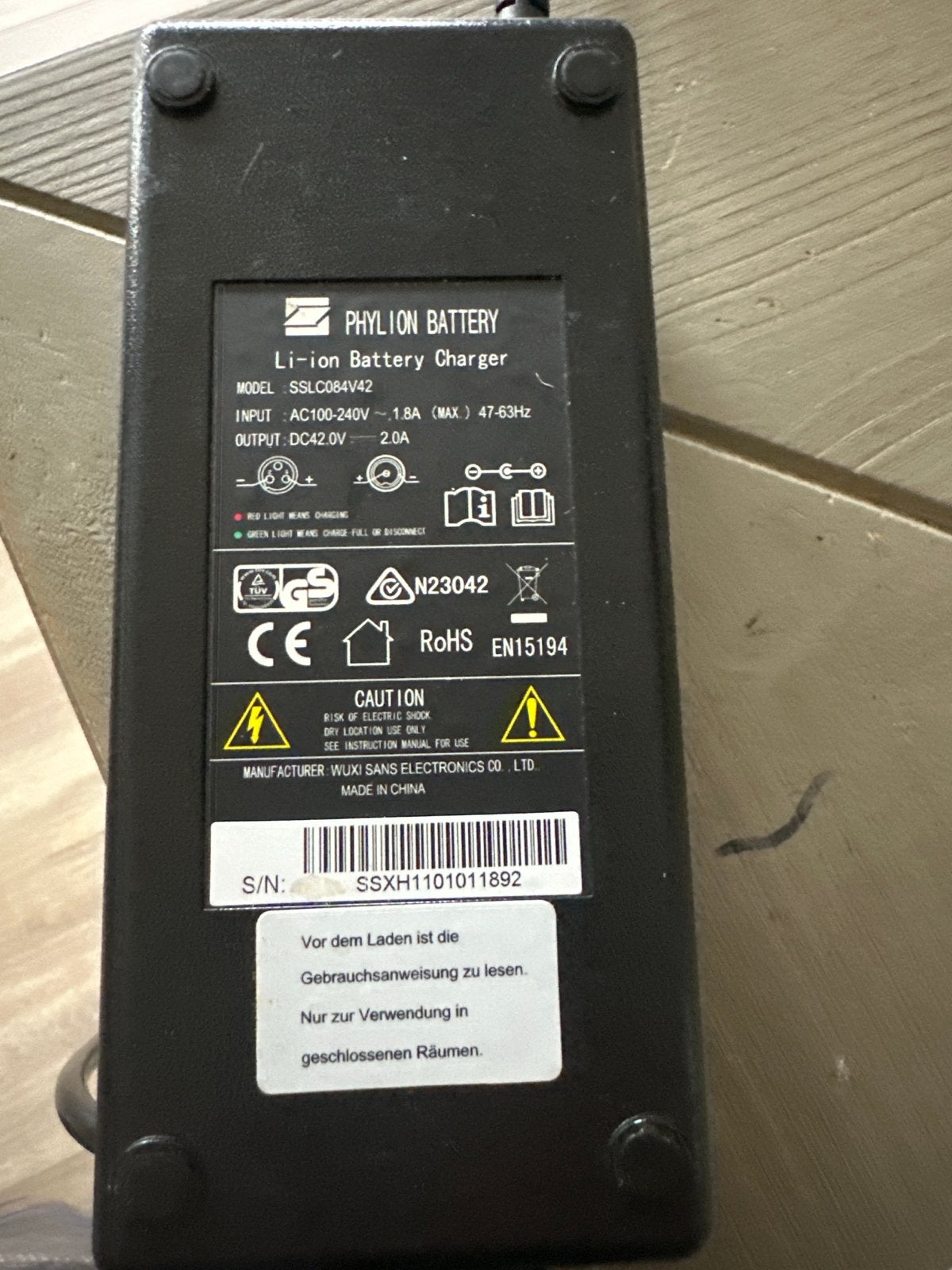 Phylion Li-ion fiets Batterijlader SSLCC084V42, Gebruikt