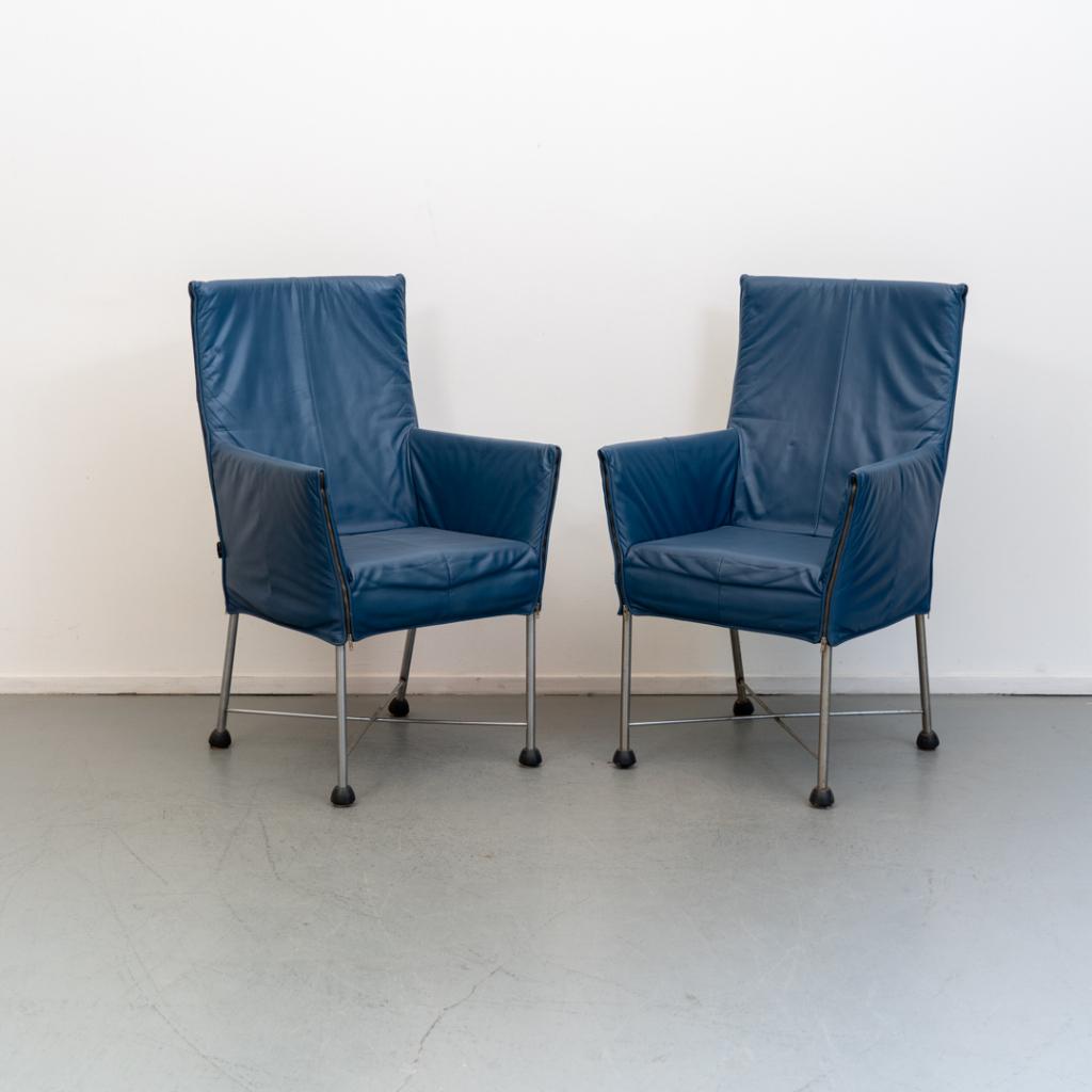 6x Montis Chaplin Stoel Blauw Leer - Chroom/Dop, Niet ingevuld, Gebruikt, Blauw, Niet ingevuld