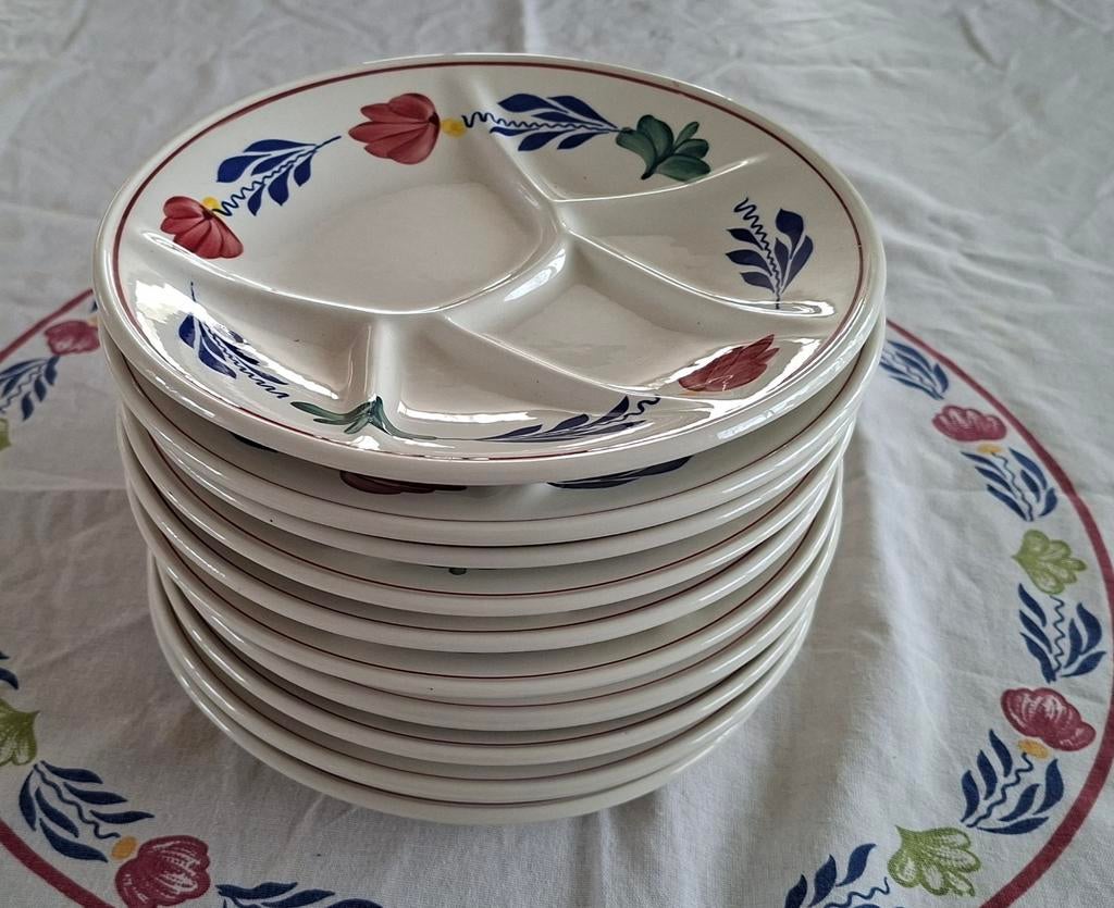 Boerenbont, 10 x barbeque/ fondue/gourmet vakjes borden., Ophalen of Verzenden, Zo goed als nieuw, Bord(en), Aardewerk