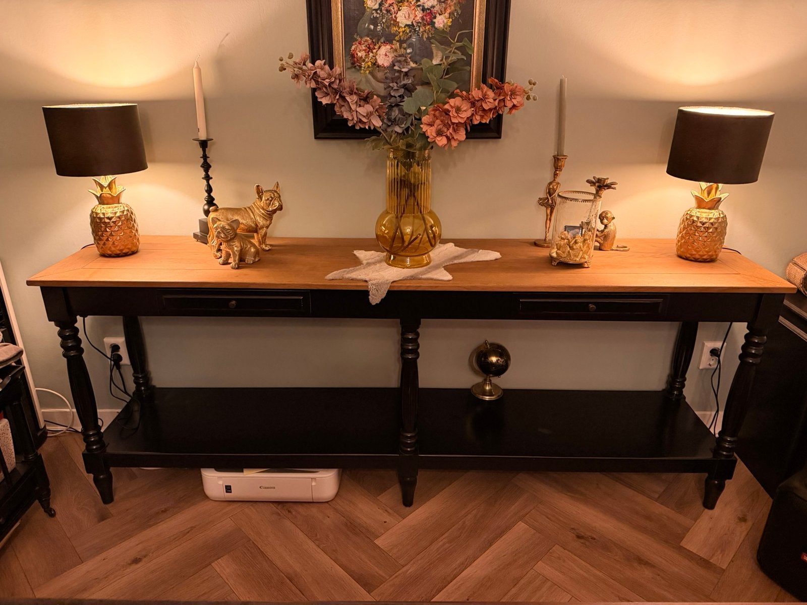 Rofra Home sidetable zwart met houten blad, Huis en Inrichting, Ophalen, Gebruikt, 200 cm of meer, Overige houtsoorten