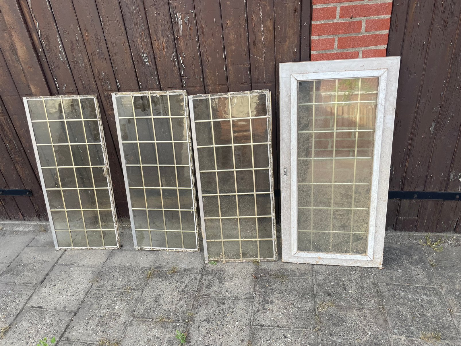 Glas in koper ruiten 41x94 cm, Ophalen, Gevelraam of Ruit, Gebruikt, 80 tot 120 cm