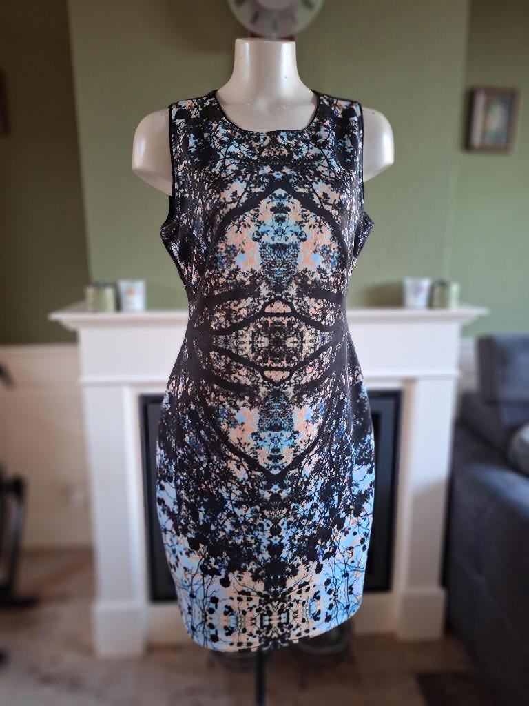 Hale Bob body cocon print jurk gevoerd L, Kleding | Dames, Jurken, Zo goed als nieuw, Maat 42/44 (L), Zwart, Knielengte, Ophalen of Verzenden