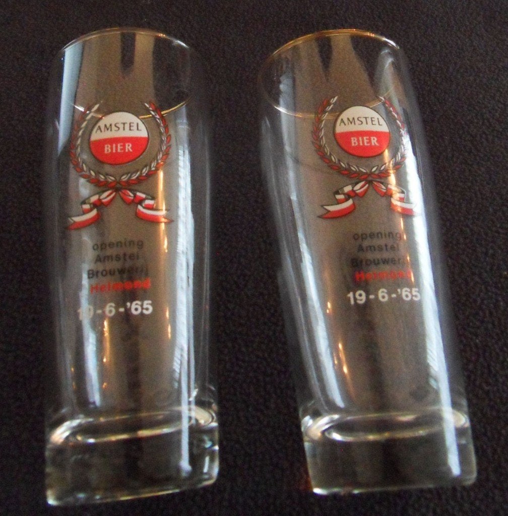 Amstel Bier glazen set 2 opening Helmond 1965, Ophalen of Verzenden, Zo goed als nieuw, Glas of Glazen, Amstel