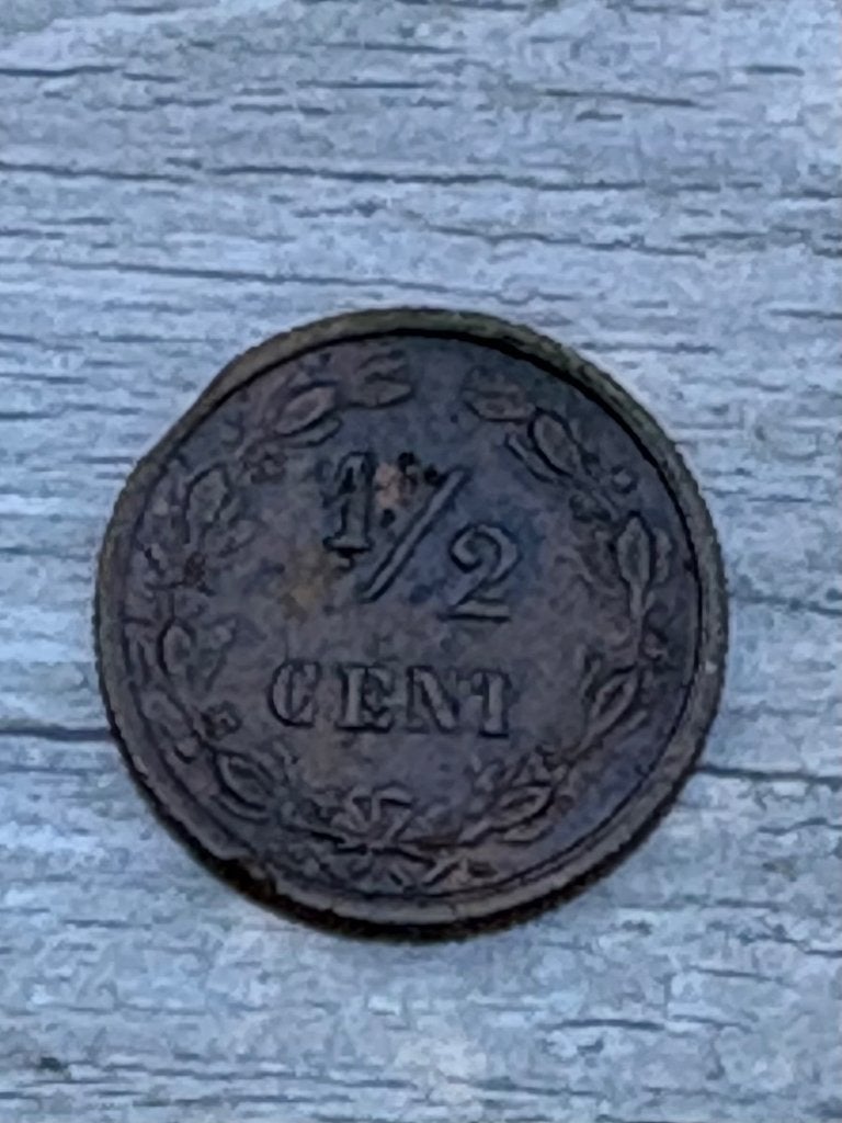 1/2 Cent 1885 beschadigd, Ophalen of Verzenden, Koning Willem III, Overige waardes, Losse munt