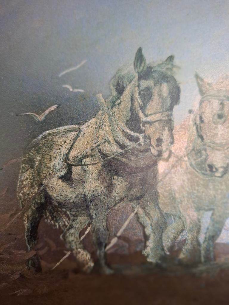 Vintage Paarden aan Zee Schilderij - Klassieke Kunst, Antiek en Kunst, Ophalen of Verzenden