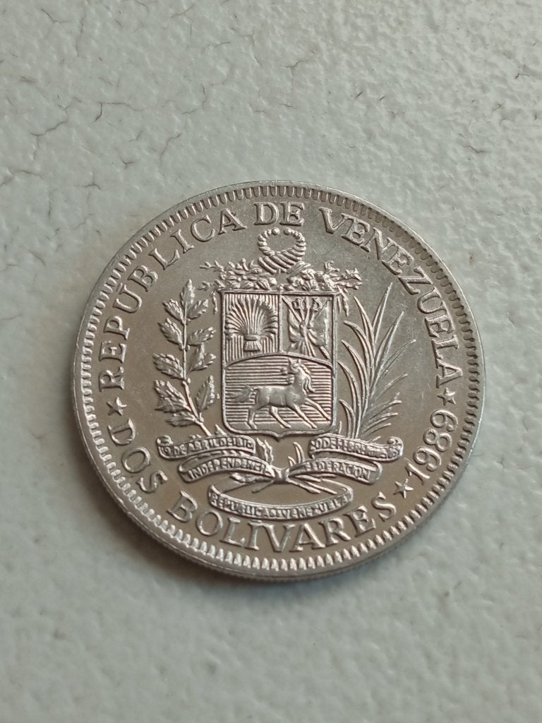 Venezuela 2 bolivar 1989., Ophalen of Verzenden, Zuid-Amerika, Losse munt