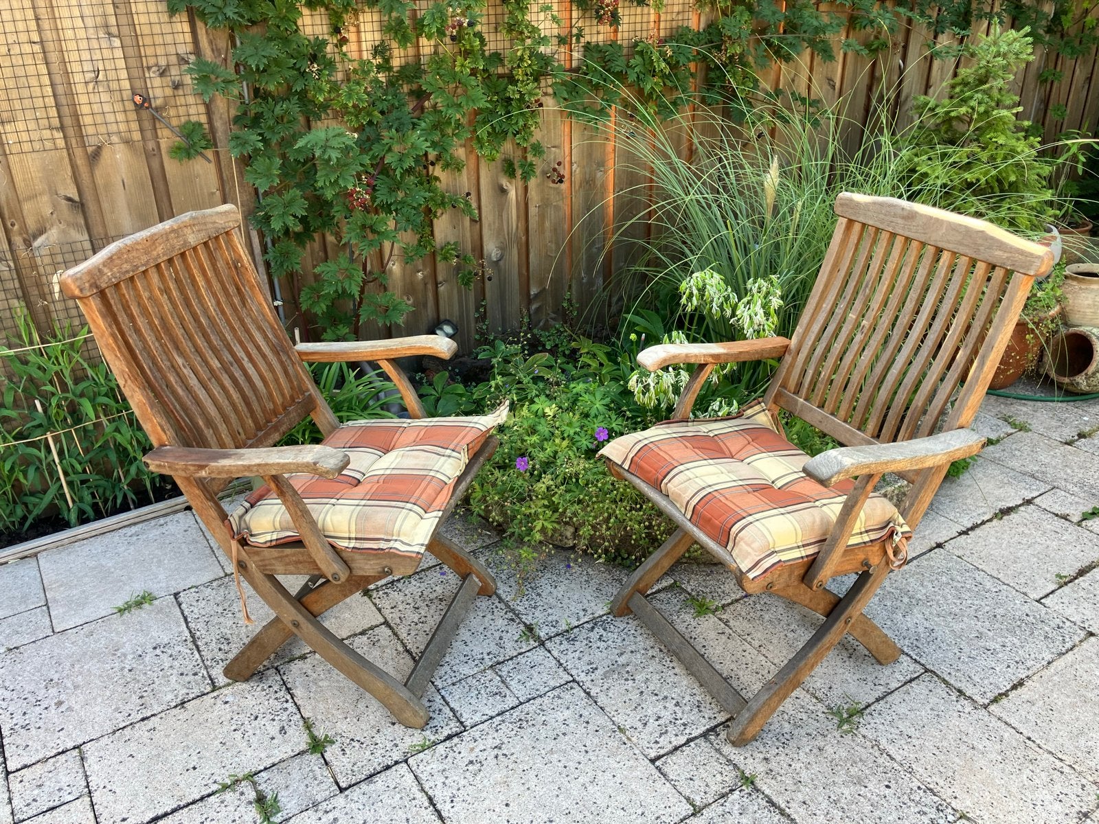 4 inklapbare teakhouten tuinstoelen, Ophalen, Gebruikt, Teakhout, Inklapbaar