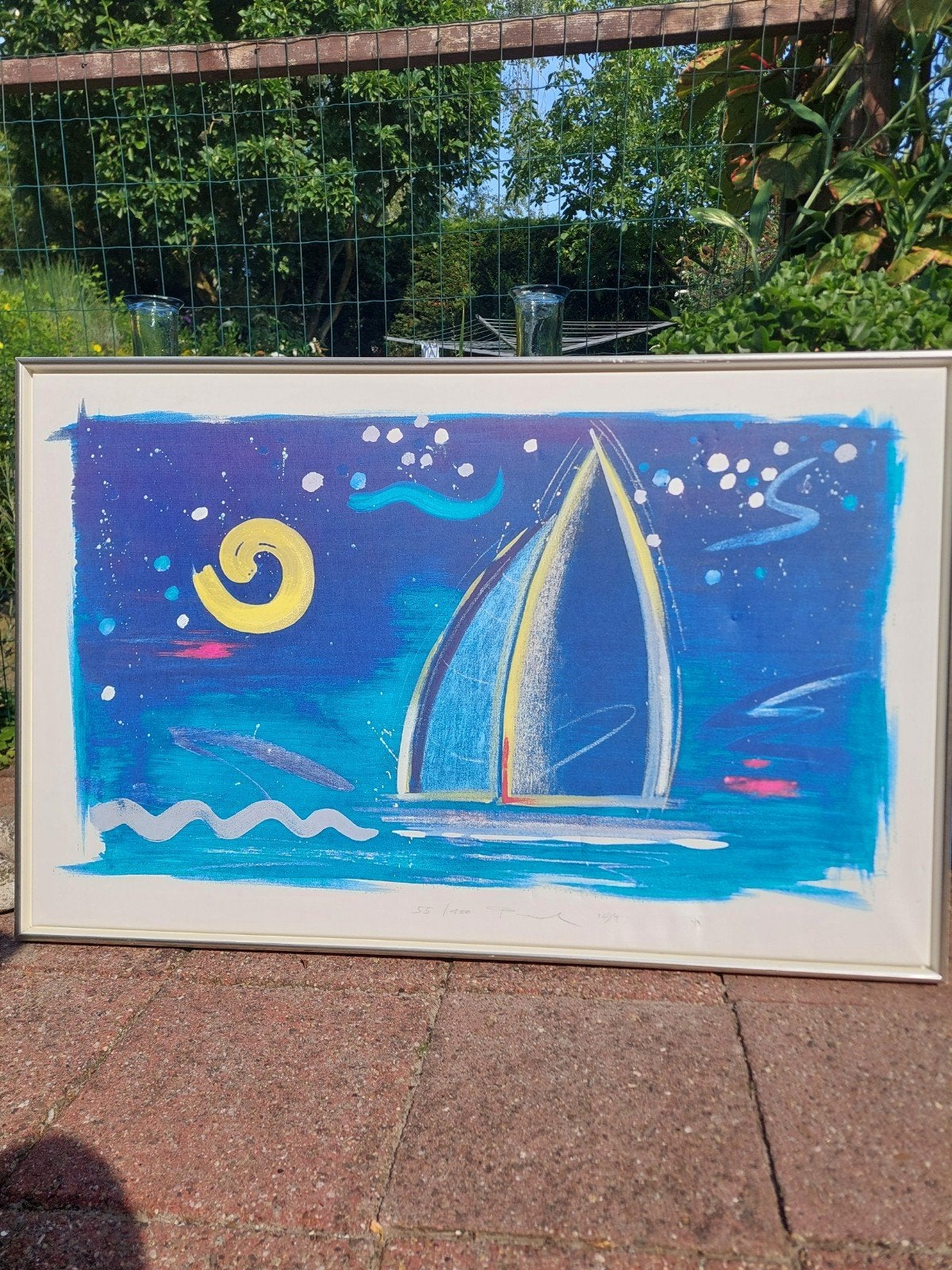 Zeefdruk Zeilboot, Antiek en Kunst, Genummerd, Ophalen, Sport, Zeefdruk
