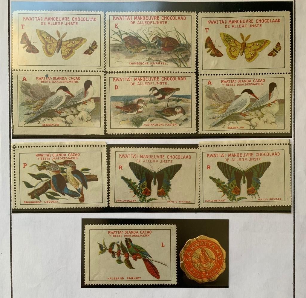 Sluitzegels Kwatta chocola 6 foto's, Ophalen of Verzenden, T/m 1940, Gestempeld