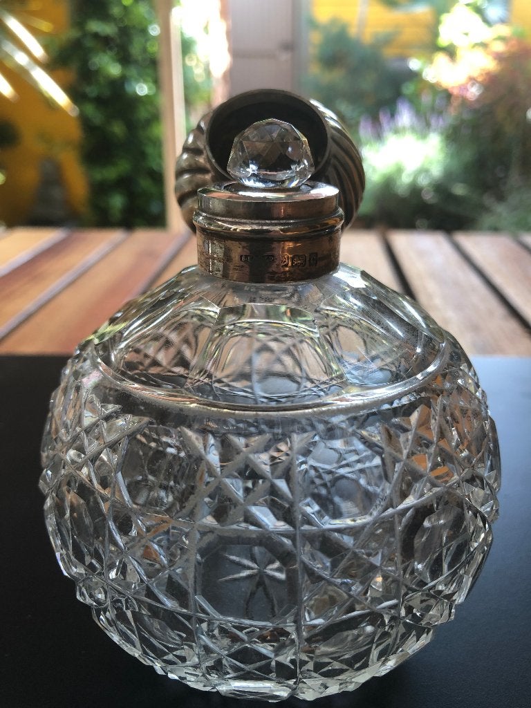 antiek kristal parfum flesje met zilveren dop, Antiek en Kunst, Ophalen