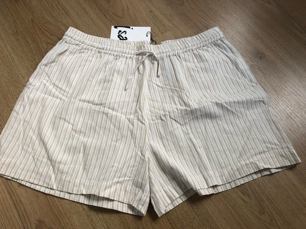 I say gy shorts zand-stripe linnen katoen korte broek m, Kleding | Dames, Maat 38/40 (M), Kort, Beige, Nieuw