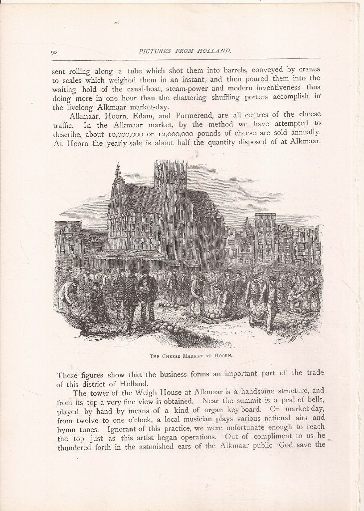 Alkmaar The Cheese Market at Hoorn = Alkmaar 1887 Houtgravur, 1800 - 1899, Stadsgezicht, Ophalen of Verzenden, Gravure