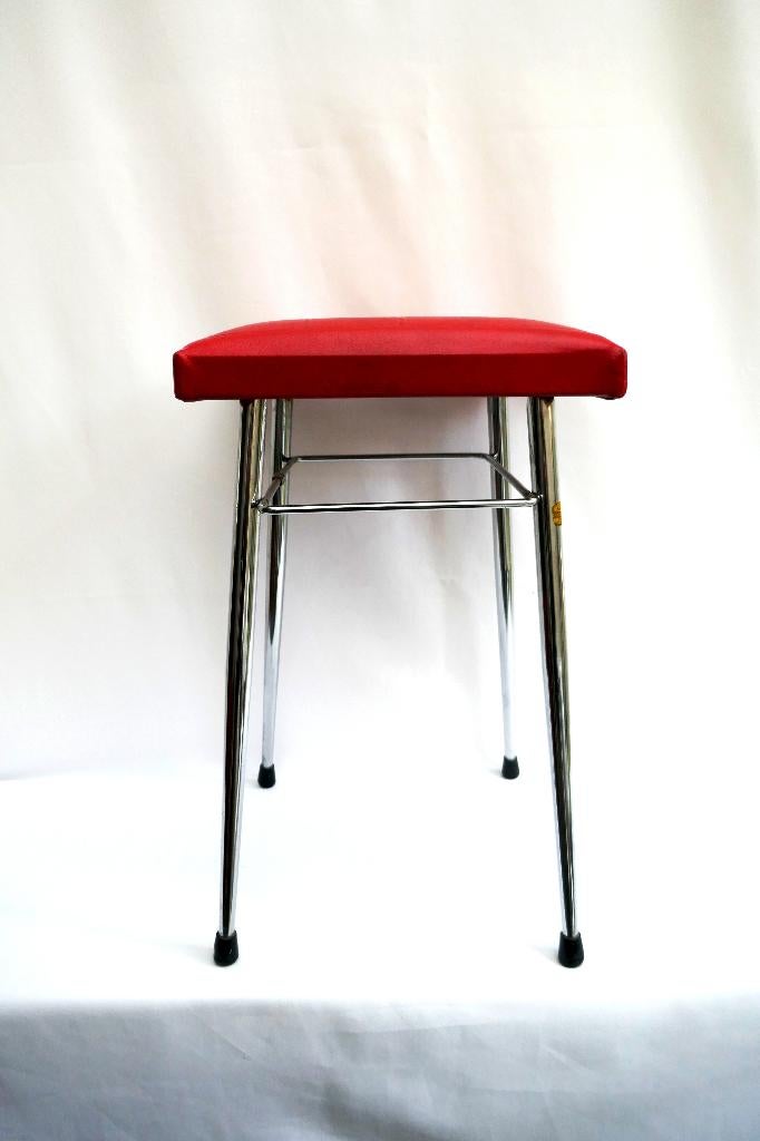 Brabantia krukje - jaren 60/70 - chroom rood skai, Ophalen, Gebruikt, Staal