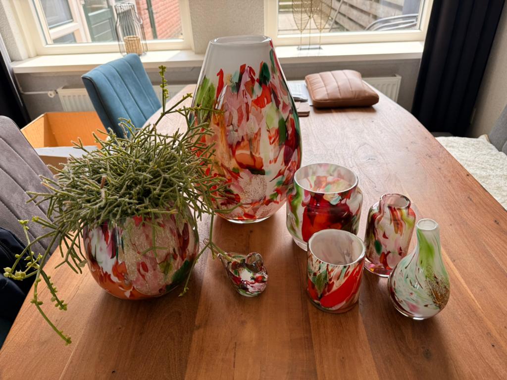 Mooie, verschillende vormen en maten Fidrio vazen/vogeltje, Huis en Inrichting, Ophalen, Overige kleuren, Minder dan 50 cm, Glas