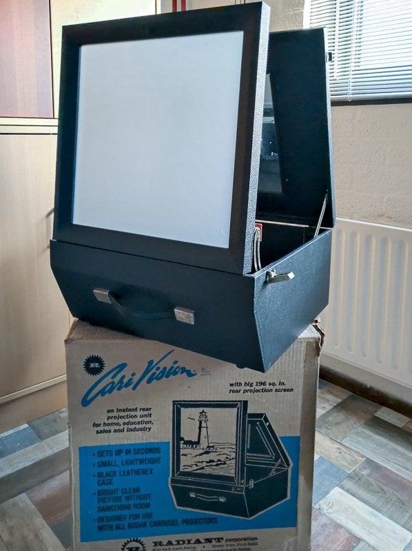(Dia)-presentatie scherm in box, Ophalen, Gebruikt, Met scherm