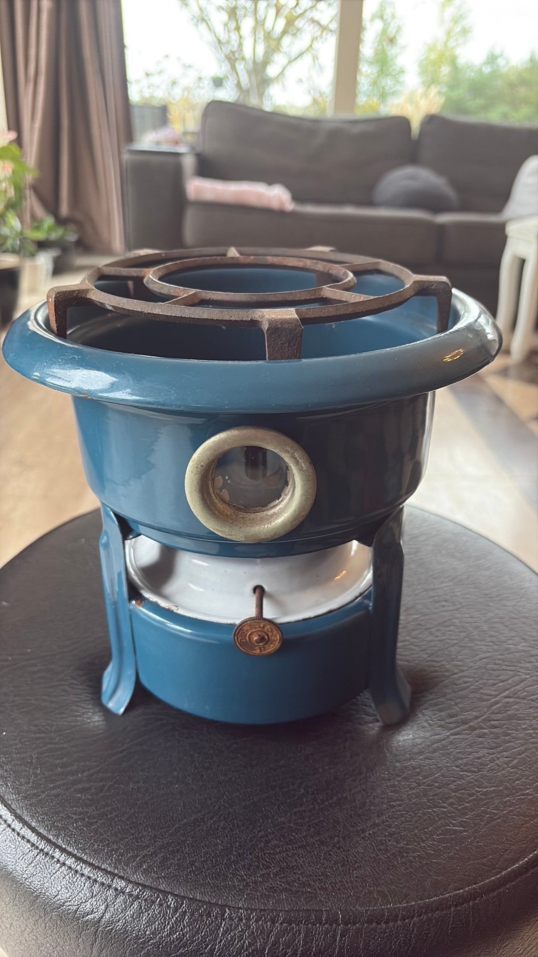Brocante emaille petrol 1 pits petroleumstel jaren 50, Ophalen of Verzenden