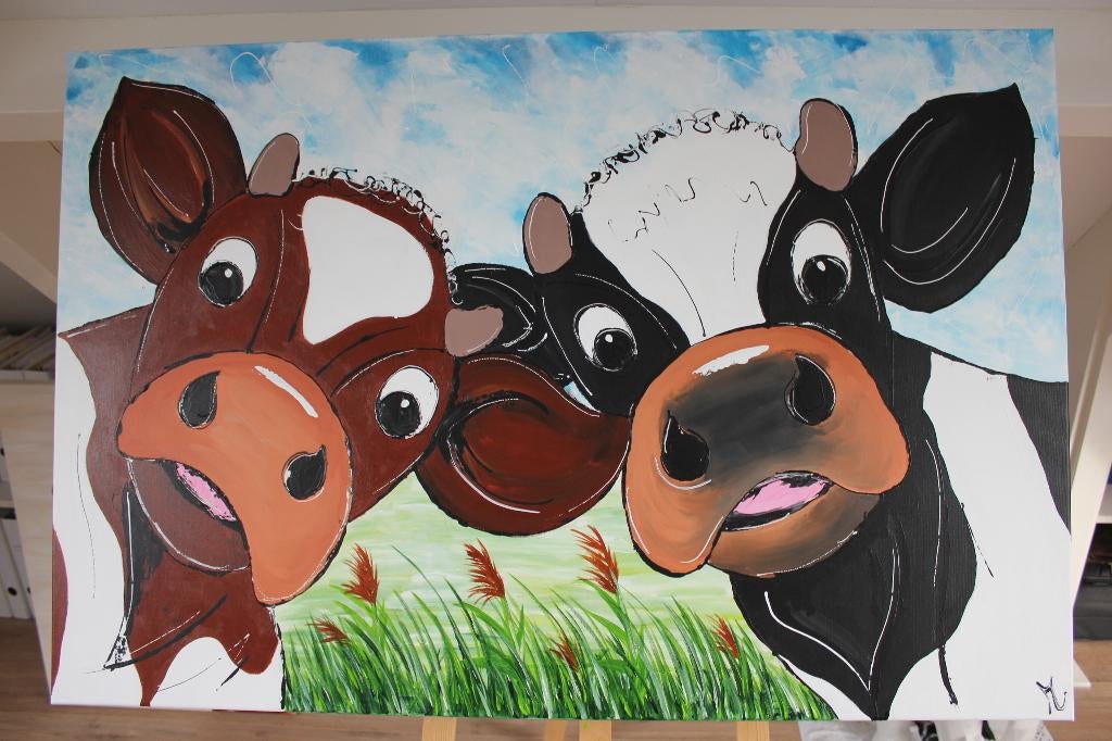 Schilderij vrolijke koeien, Ophalen, Oorspronkelijke maker, Zo goed als nieuw, Schilderij