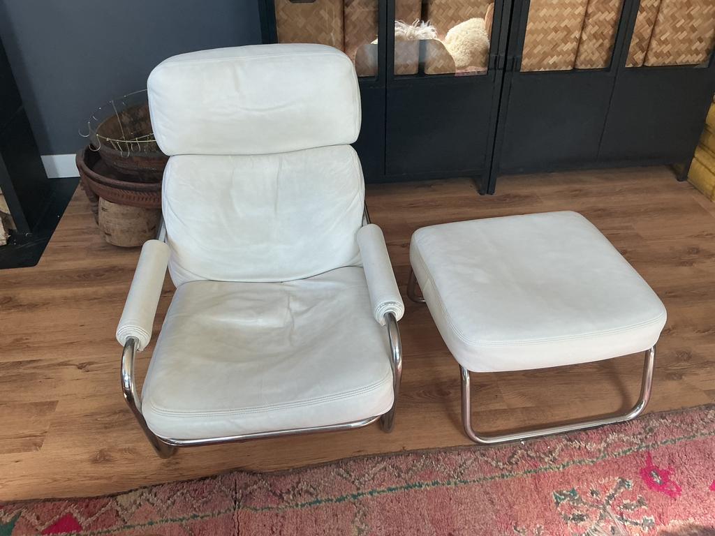 Fauteuil Jan des Bouvrie,incl voetenbankje, Huis en Inrichting, Fauteuils, Ophalen, Zo goed als nieuw, 75 tot 100 cm, 50 tot 75 cm