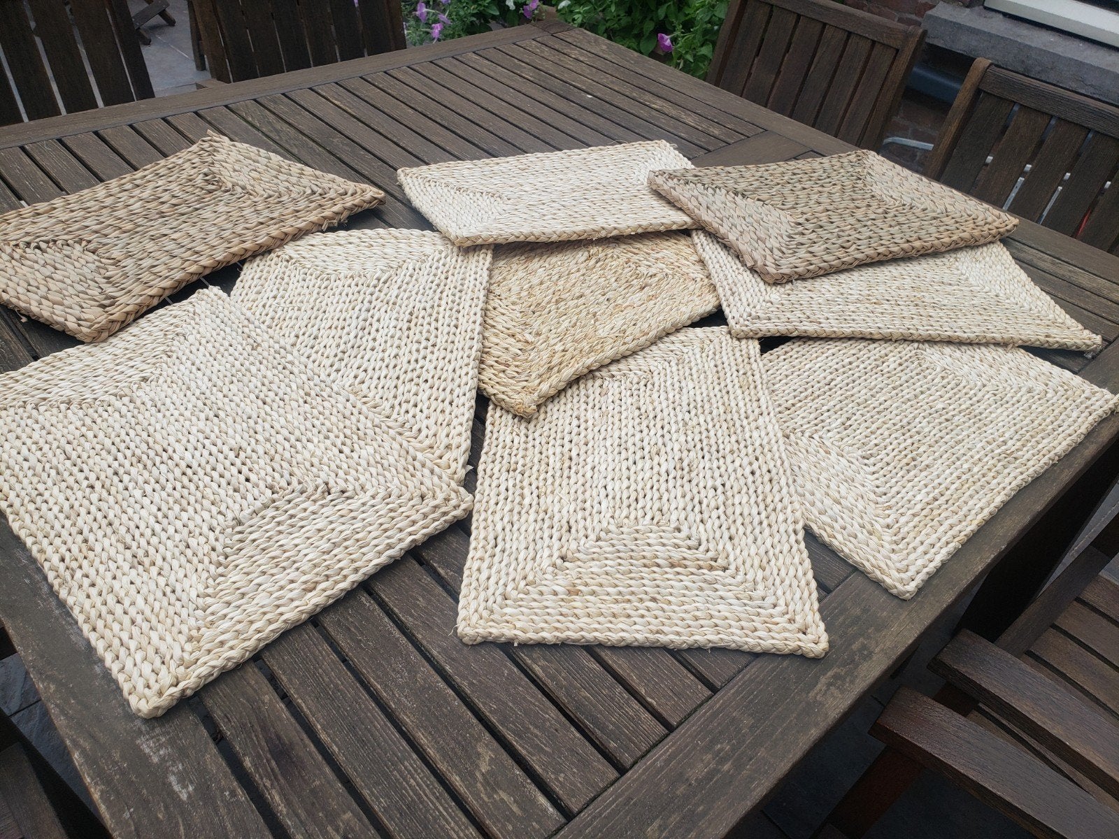 Set van 9 rieten placemats voor een natuurlijke tafel, Huis en Inrichting, Ophalen, Gebruikt, Beige, Landelijk