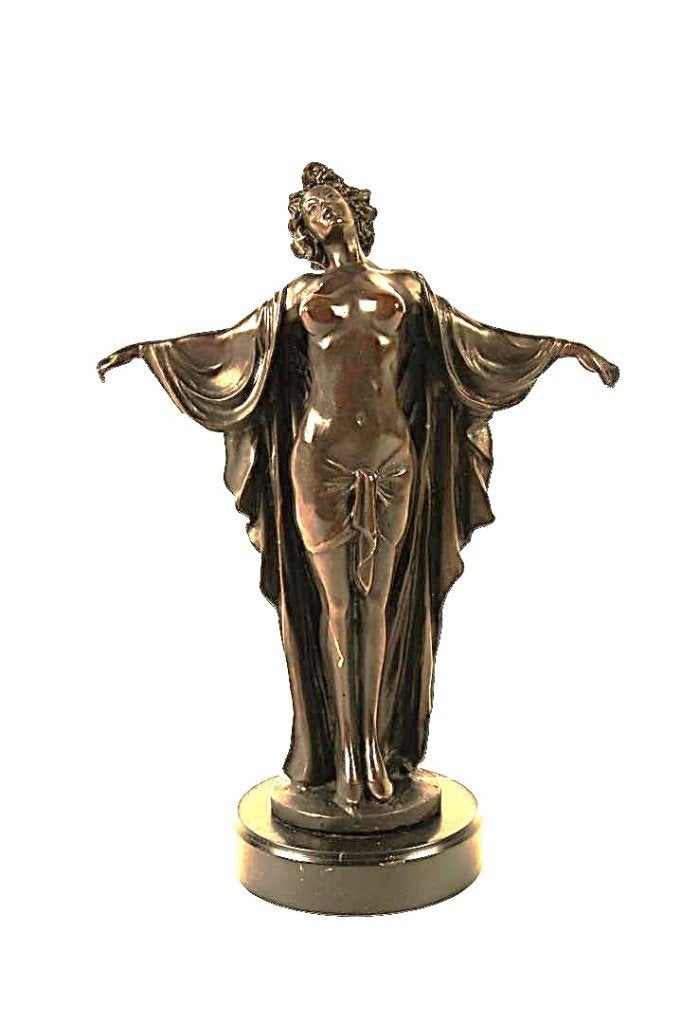 Bronzen beeld van " Dame met uitgestrekte armen " B.C. Zheng, Antiek en Kunst, Kunst | Beelden en Houtsnijwerken, Art deco, Ophalen of Verzenden