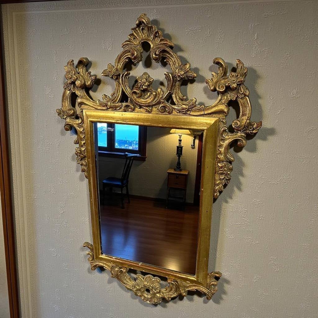 Vintage gouden barok spiegel met kam/ wandspiegel, Antiek en Kunst, Antiek | Spiegels, Ophalen, Rechthoekig, Minder dan 50 cm