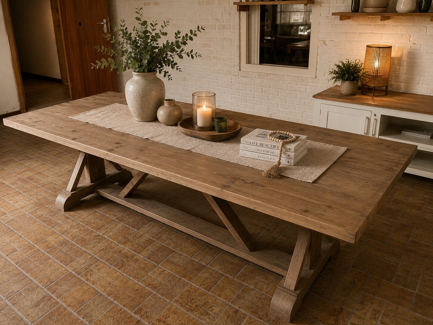 Nieuwe Kloostertafel - Grey Wash, Ophalen, 100 tot 150 cm, Vijf personen of meer, Rechthoekig
