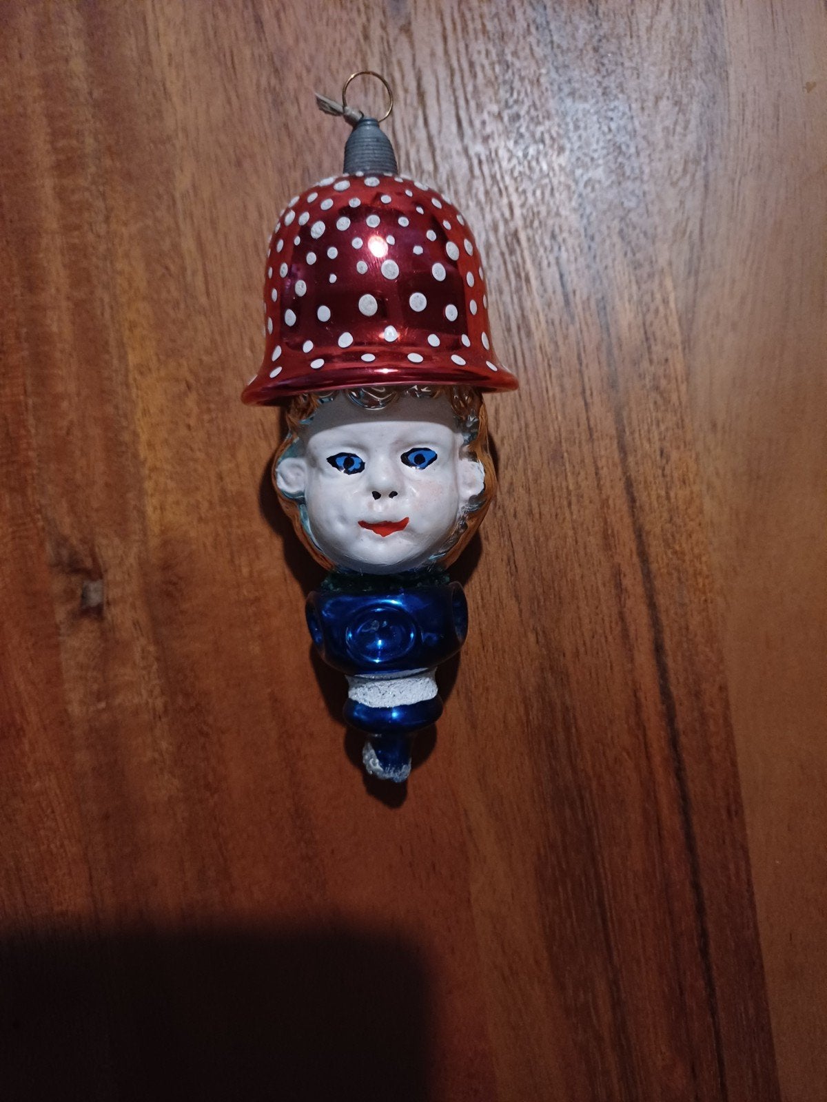 Vintage glazen Kerstbal Jongen met Paddenstoel hoed Kerst, Verzenden