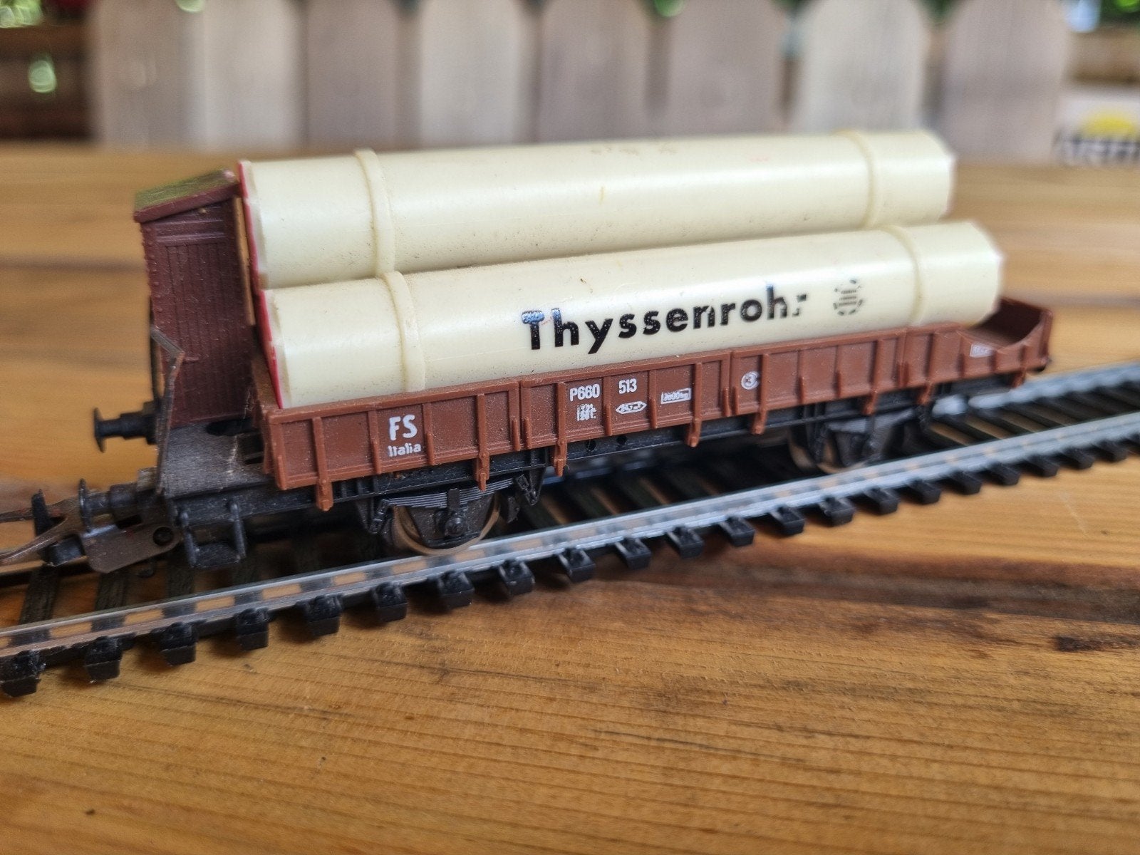 Lima -"Roco Thyssenrohr FS Italia platte wagon met lading, Gebruikt, Gelijkstroom, Wagon, Ophalen of Verzenden