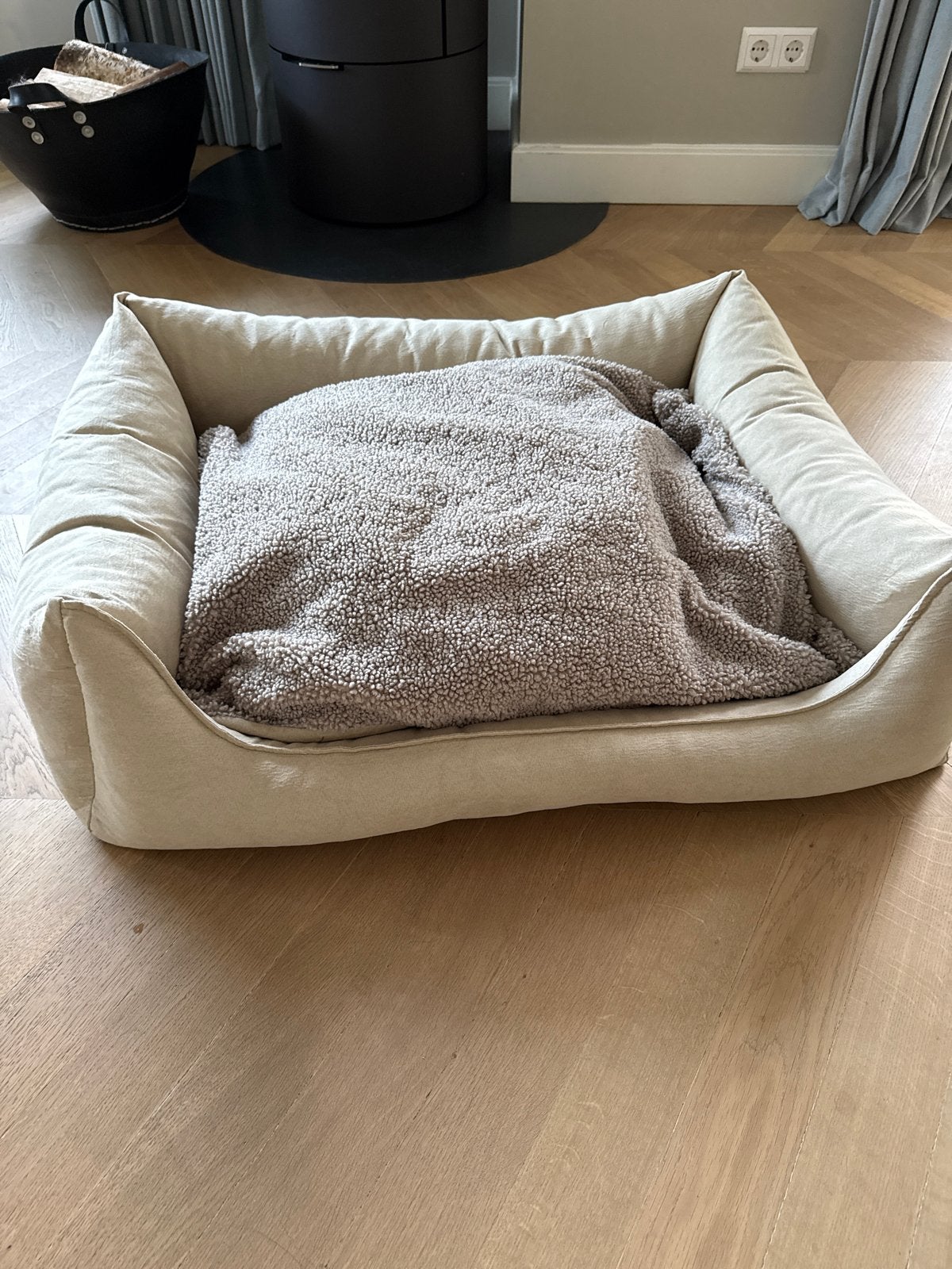 Hondenmand L beige kunstleer met teddy, Ophalen, Zo goed als nieuw, Stof