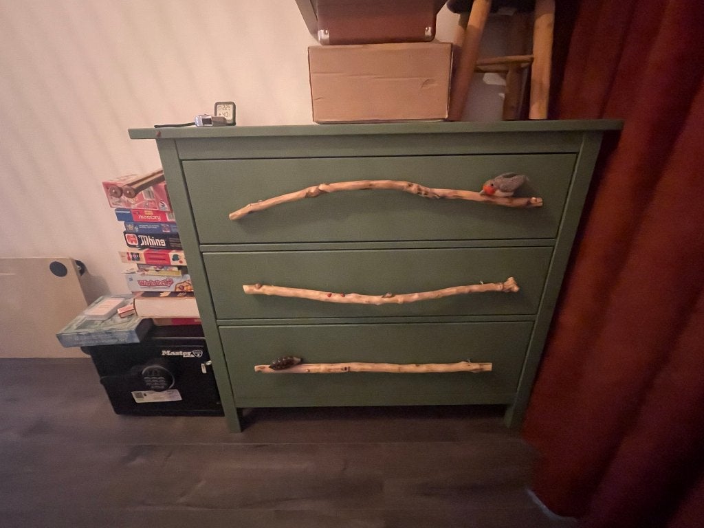 Unieke Groene Ladekast / Dressoir –  Natuur Details, Ophalen, 5 laden of meer, Zo goed als nieuw, Minder dan 100 cm