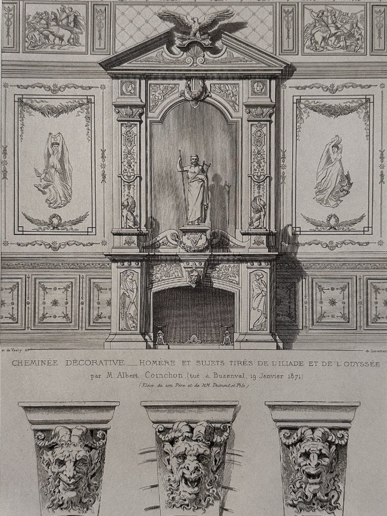 Antieke staalgravure 1877 -  Schouw: Homerus Odyssee, Verzenden, Architectuur, Gravure, Blanco verso