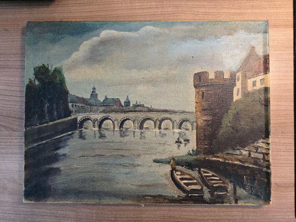 St.Servaasbrug Maastricht schilderij, Antiek en Kunst, Ophalen of Verzenden