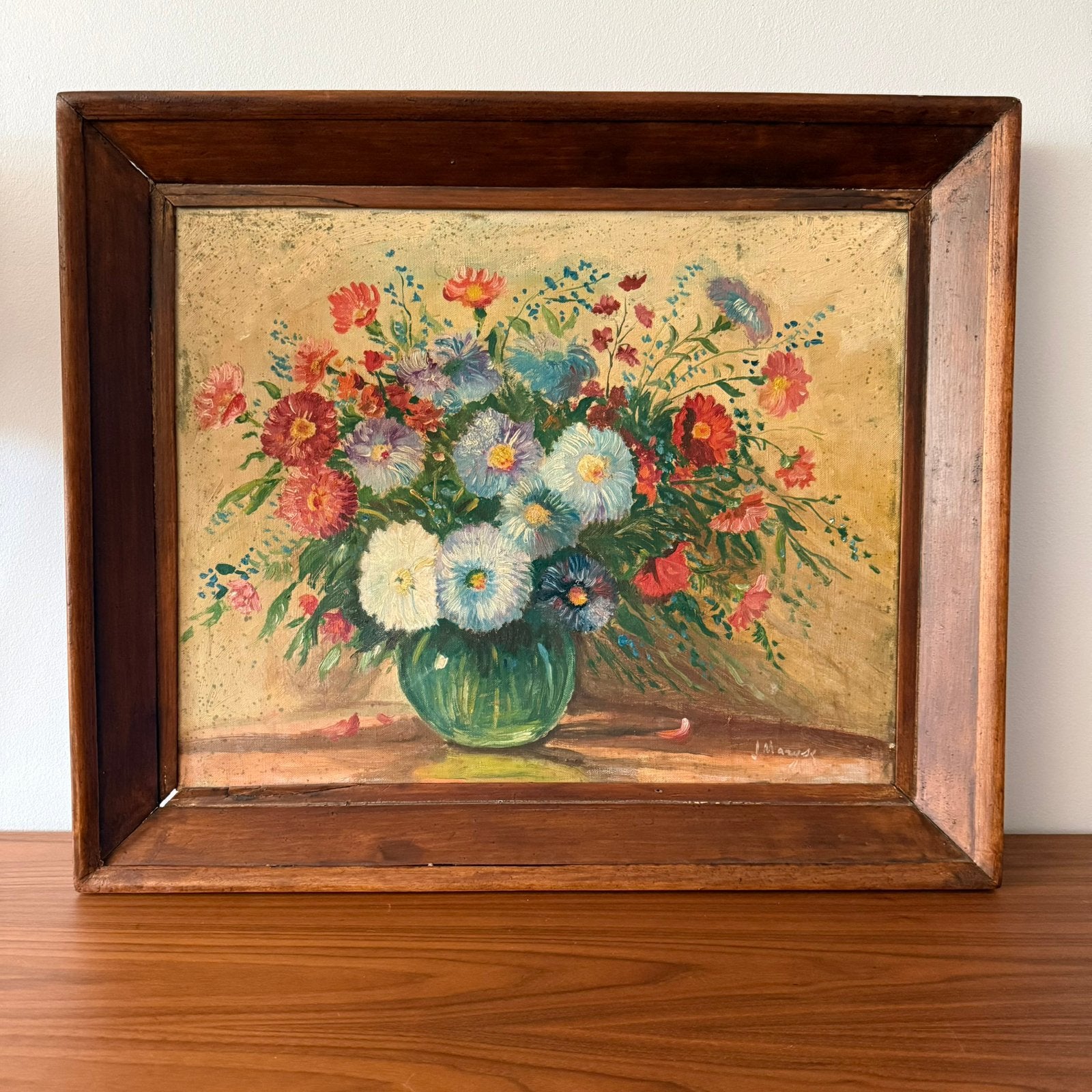 Schilderij, bloemen, brocante, vintage, jaren 50/60, Ophalen of Verzenden