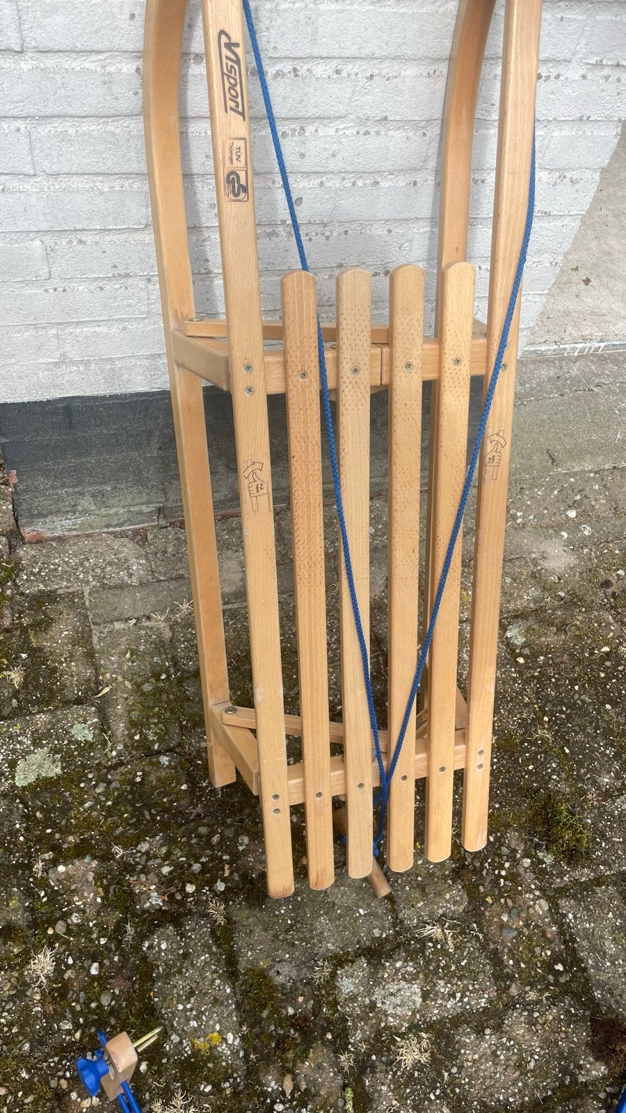 Houten slee met rugleuning - Visport, Kinderen en Baby's, Ophalen of Verzenden, Rugleuning, Gebruikt, Hout