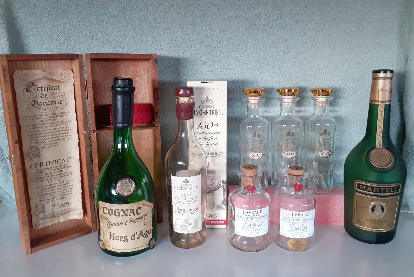 Lege Cognac flessen - C Joseph, M Trijol, Martell, Lheraud, Ophalen of Verzenden, Gebruikt