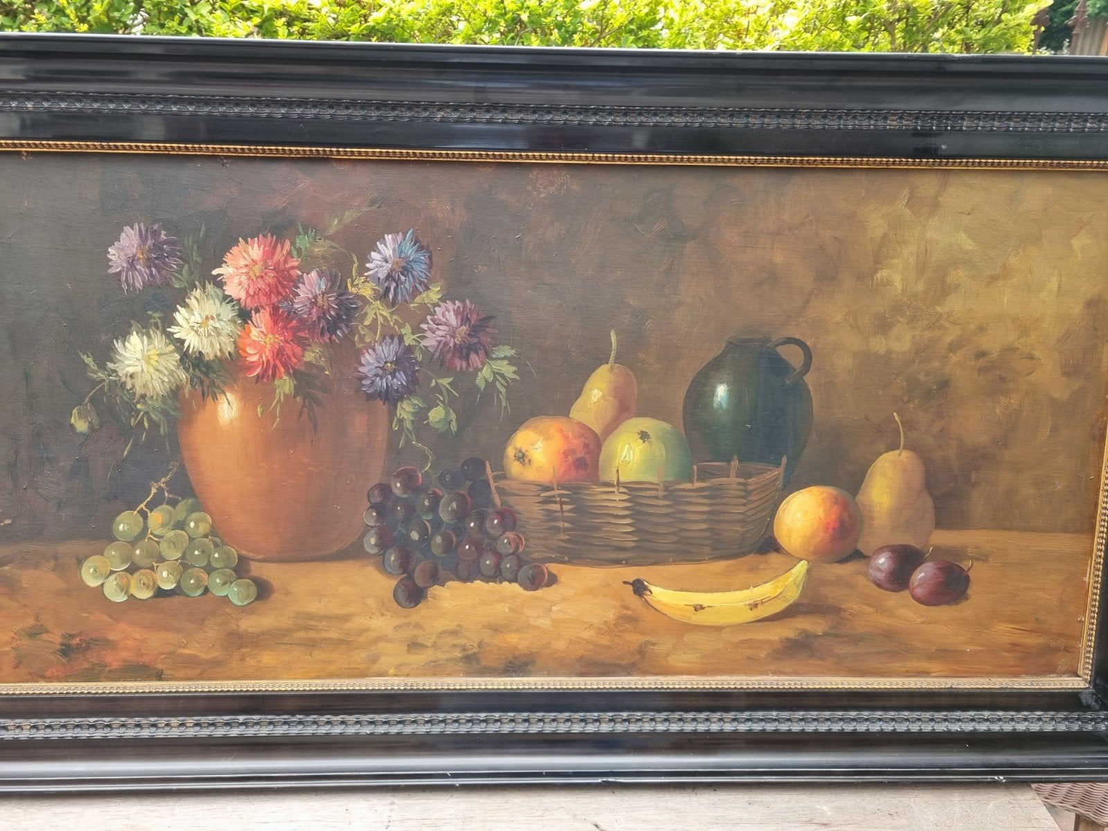 Klassiek olieverfschilderij: Stilleven met bloemen en fruit, Ophalen, Ingelijst, Doek, Stilleven