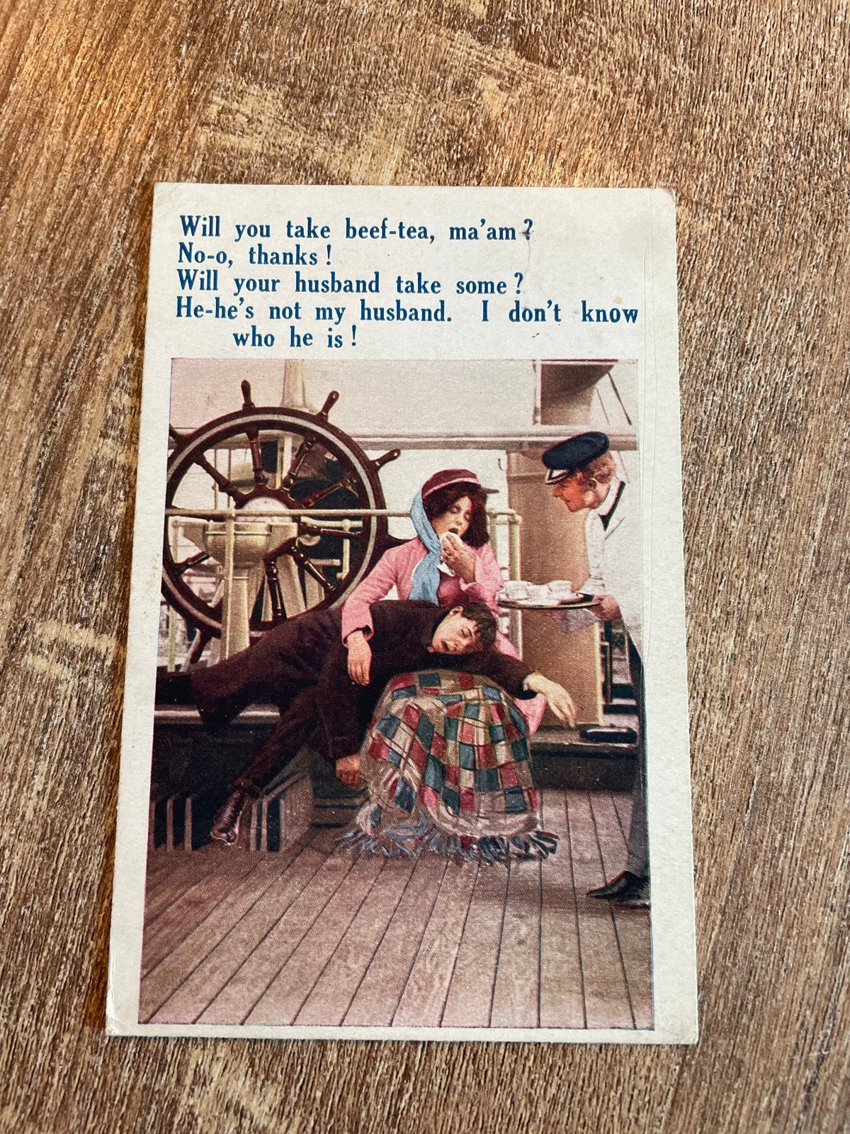 Antieke Ansichtkaart: Humoristische Scène op Schip (1920), Ophalen of Verzenden, 1920 tot 1940, Gelopen, Overige thema's